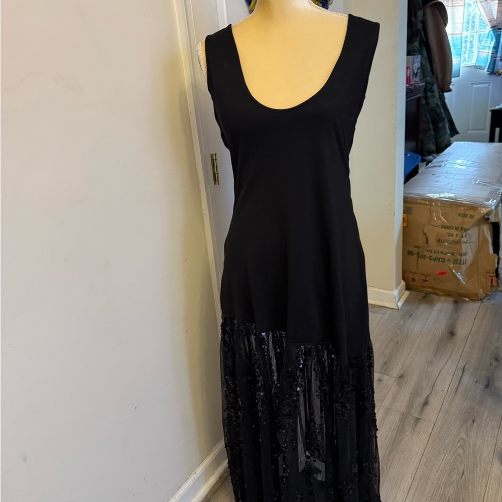 Elegant Black High-Low Dress with Sequin Accents